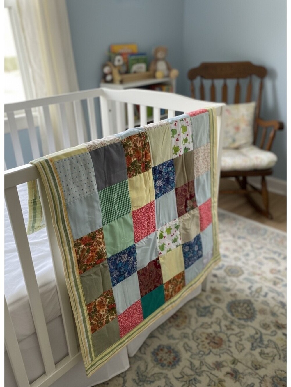 Handmade Cottagecore Baby Quilt Crib Blanket 30x56 Patchwork Lap Quilt Nursery
